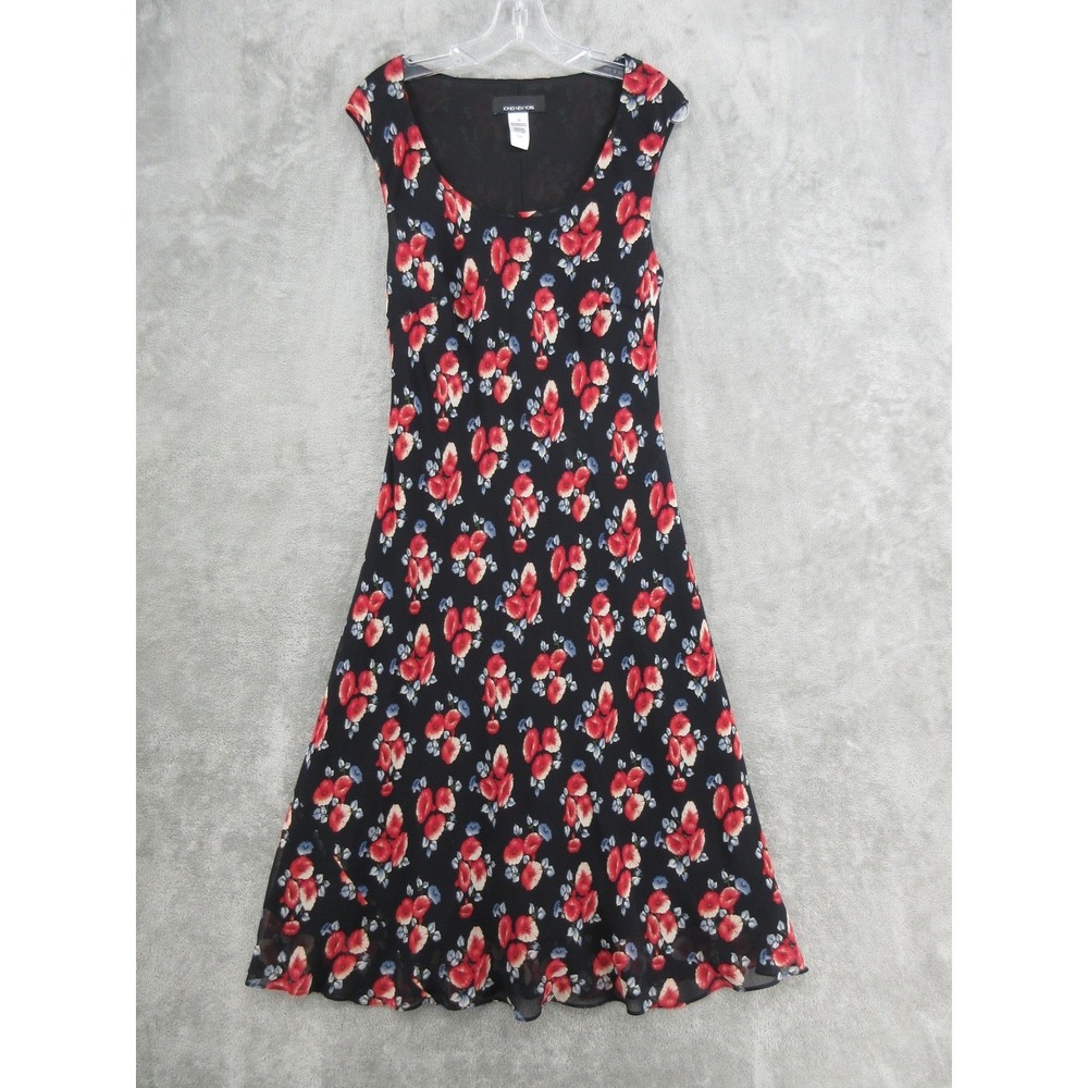 Vintage Jones New York Dress Womens Size 16 Silk Floral Midi 90s Bias Cut Red